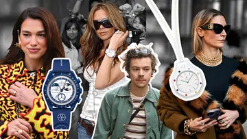 trends from the past watches and jewellery | moonswatch royal pop dua lipa chanel harry styles pearls victoria beckham watch