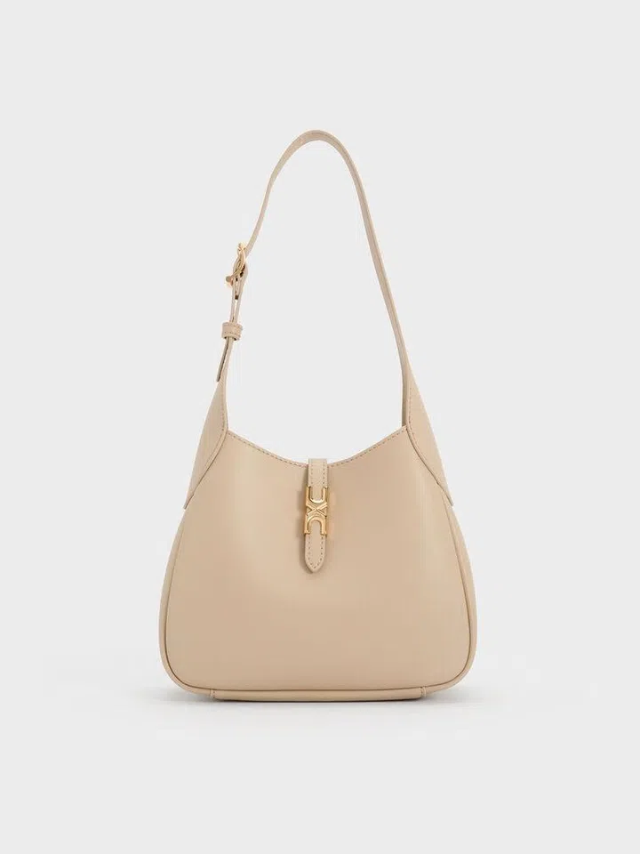 Charles & Keith Mini Adalyn Hobo Bag - Dusted Oat $75.90