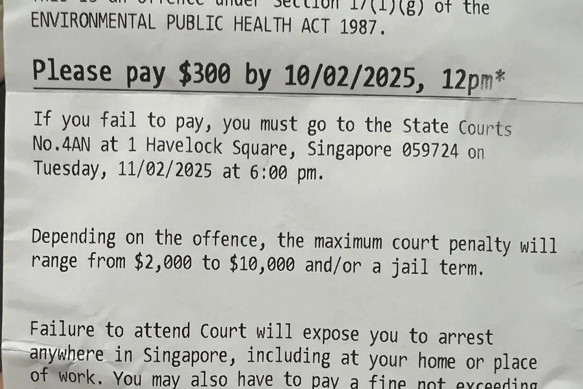 阿叔因乱吐痰，被环境局执法人员撞见开出罚单。（受访者提供）