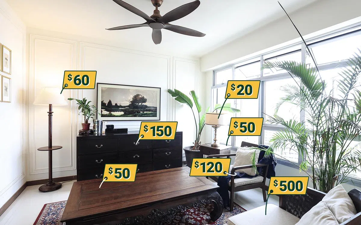 客厅里最昂贵的家具是$500的沙发。（制图/郭佳欣）