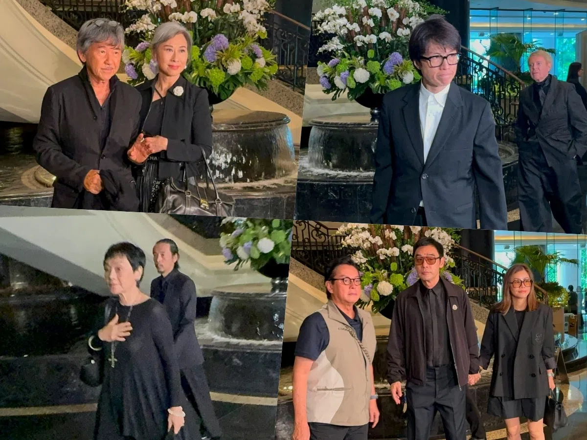 林子祥与叶倩文（左上图顺时针）、黄子华、谭咏麟、锺镇涛夫妇和张艾嘉等都出席了追思会。（互联网）