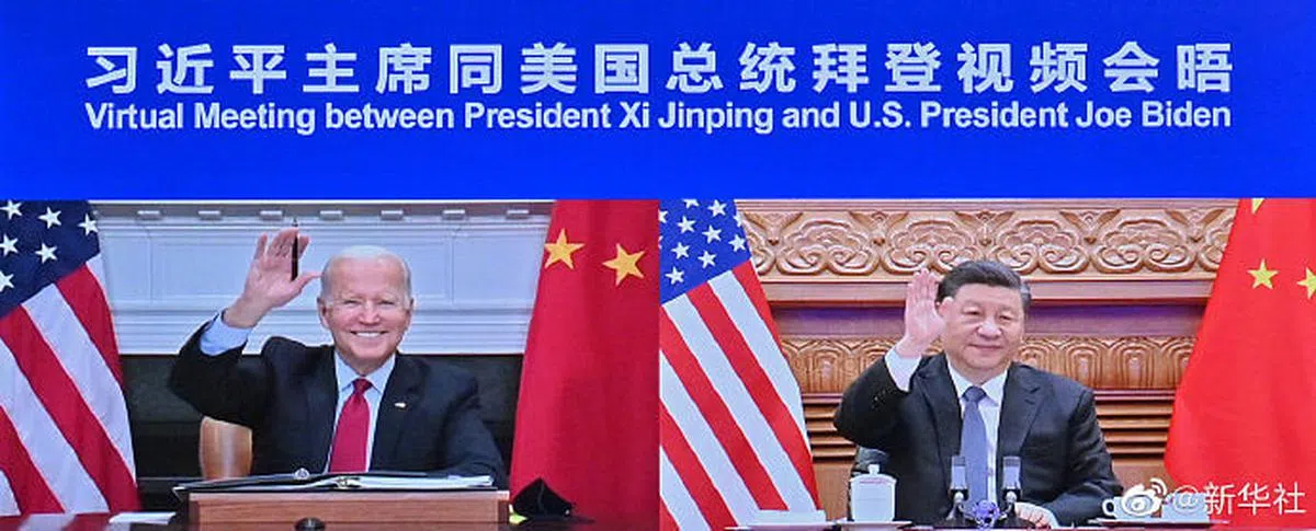 中国国家主席习近平16日上午在北京同美国总统拜登举行视频会晤。（新华社官微）