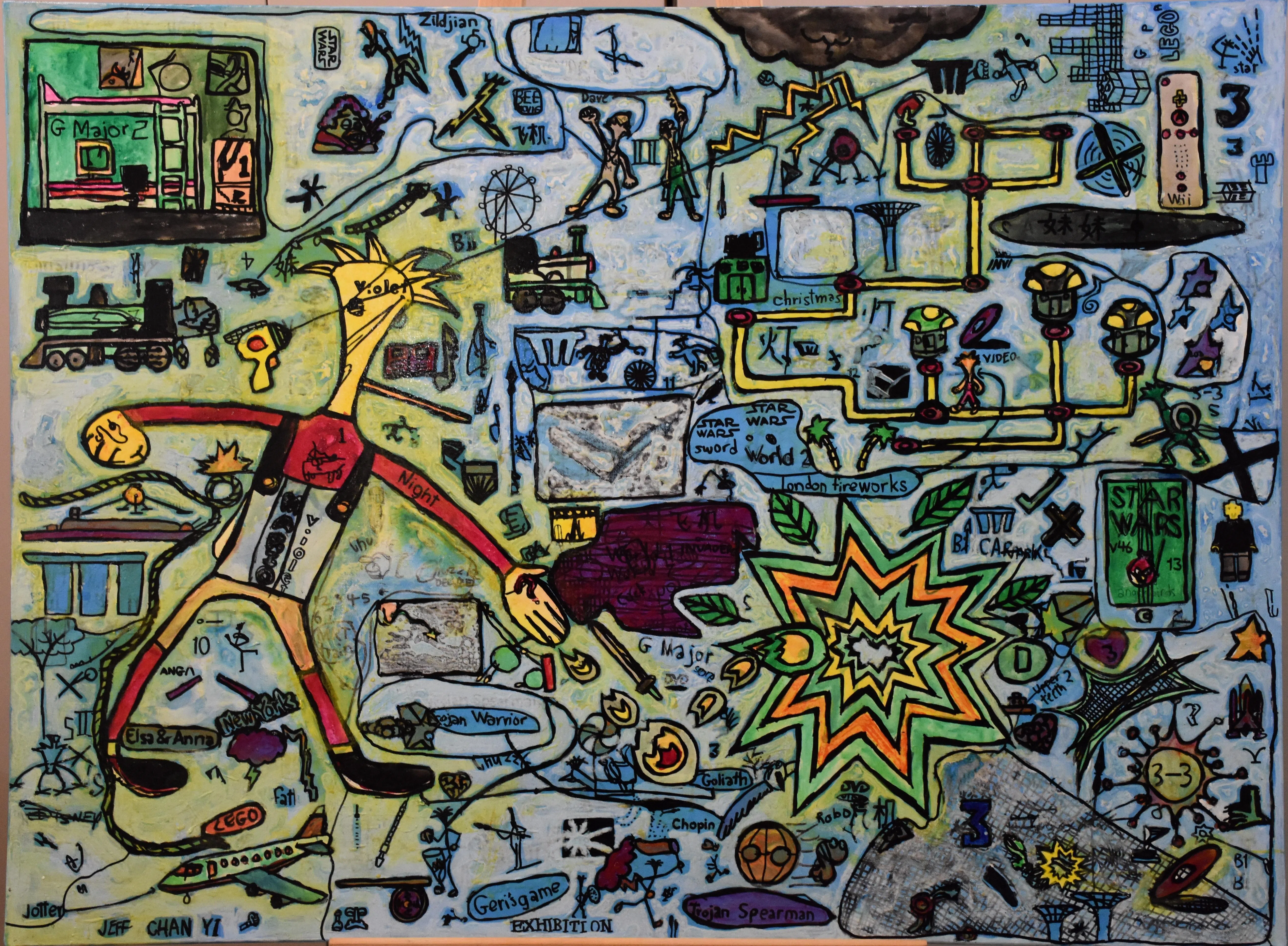 曾义凭借作品“Play”，于2015年的大华银行年度绘画比赛中荣获新锐画家组最具潜力画家奖。（受访者提供）