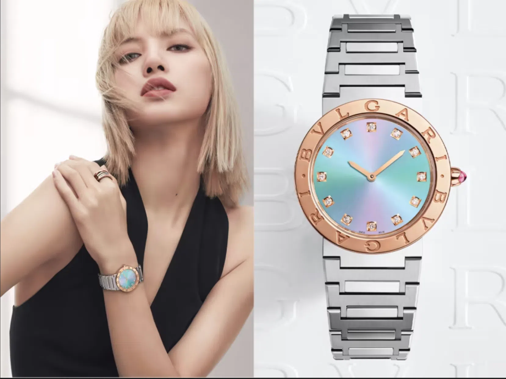 Lisa受邀为高档首饰品牌Bvlgari设计一款钻石点缀表盘的精表。（Bvlgari提供）
