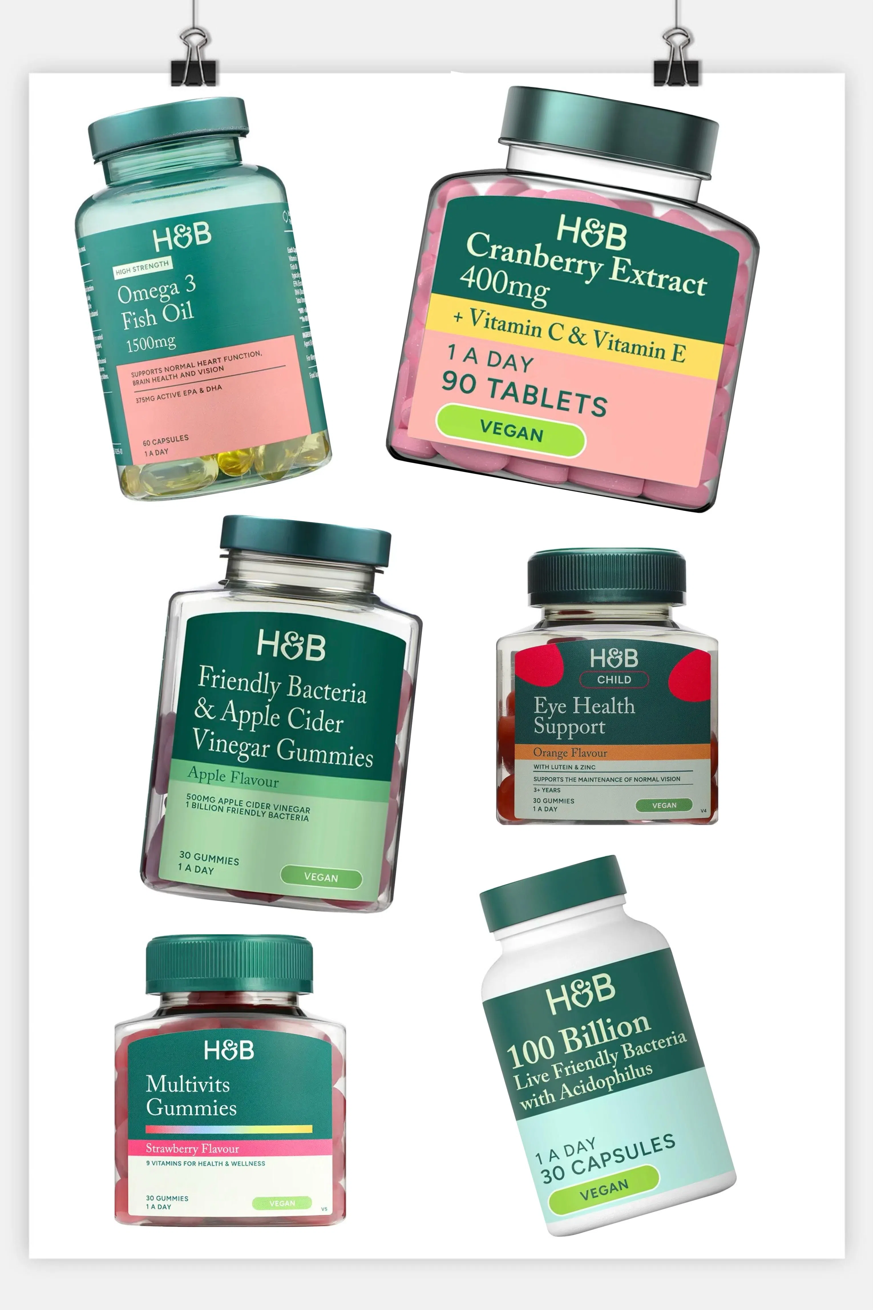 Holland & Barrett保养品的墨绿标签，吐露暗哑光泽的墨绿铝盖，H&B英文字母标识中的“&”设计成一个心脏。（Guardian图片，林方伟合成）