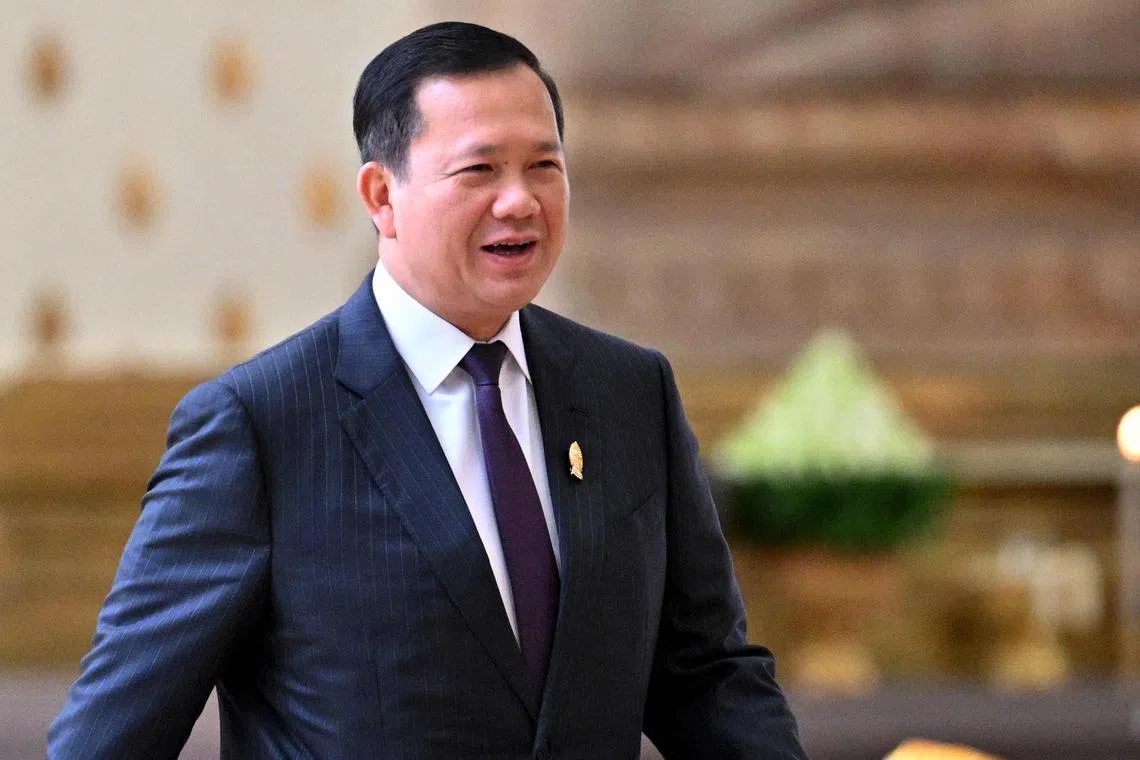 柬埔寨首相洪马内6月2日在金边出席国民议会和参议院联席会议。他要求将柬泰一系列边境纠纷诉至国际法院，彻底解决问题。（法新社）