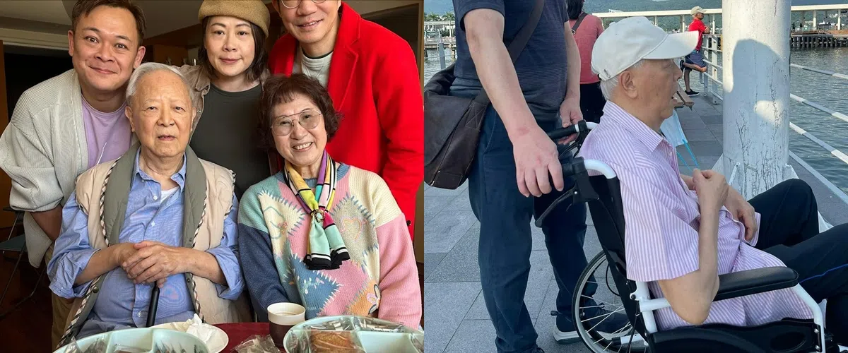 梁祖尧（左图，后排左一）曾于农历新年期间与一众演艺校友拜访锺景辉（左图，前排左一），右图为艺人余俊峰在IG分享与锺景辉到西贡看海的照片。（取自艺人社媒）
