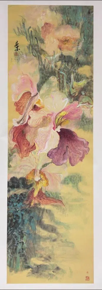 莫尼的胡姬花画，妖娆灵性。（莫尼提供）