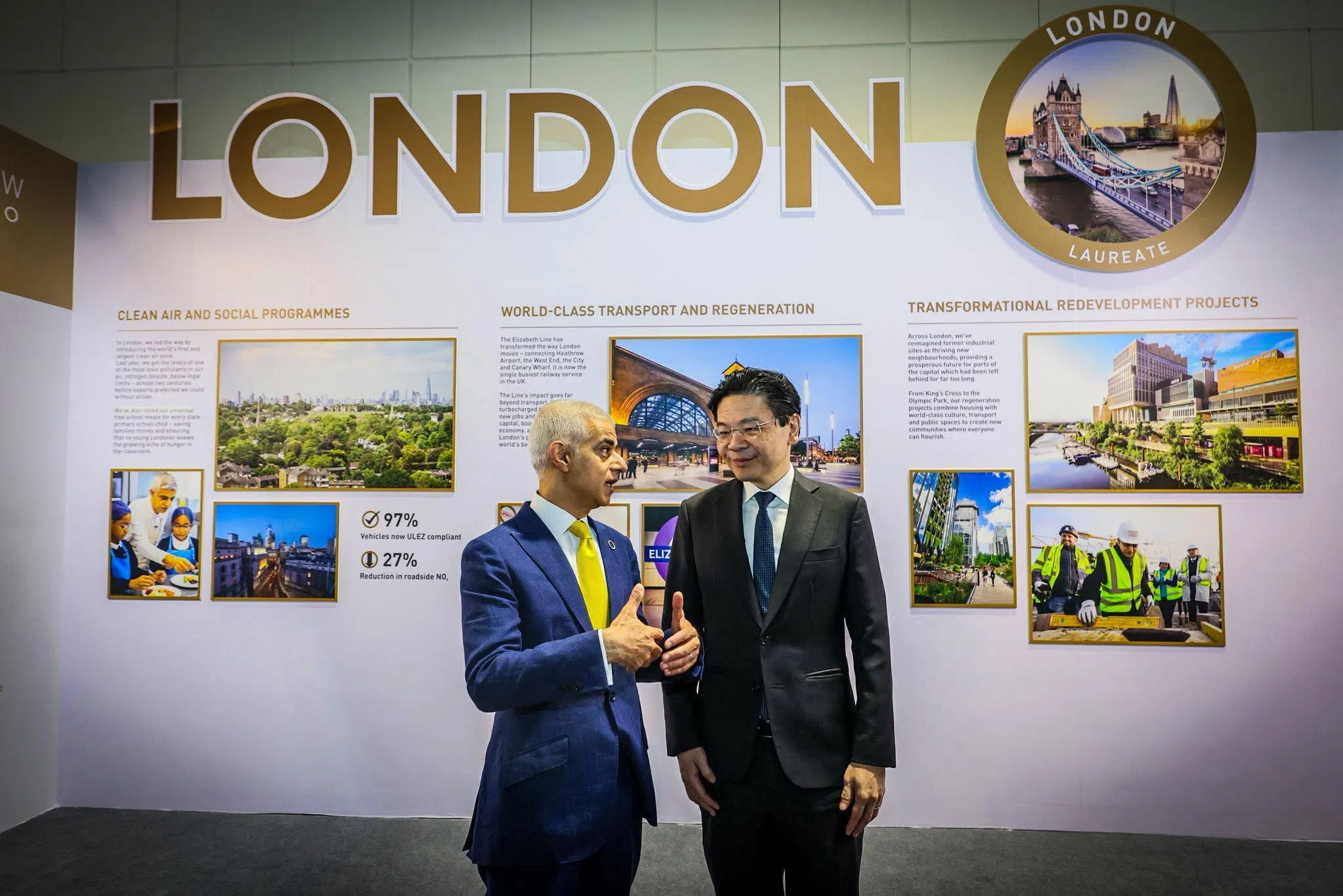 黄循财总理6月15日走访世界城市峰会展览厅，并与英国伦敦市长的萨迪克（Sadiq Khan）交流。伦敦凭借长期规划与有效治理，赢得今年的李光耀世界城市奖。（取自黄总理脸书）