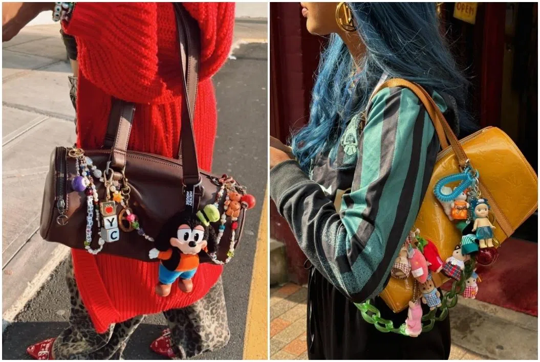 当东西包遇上bag charm，仿佛为吊饰铺出了一条长长的T台。（互联网图）