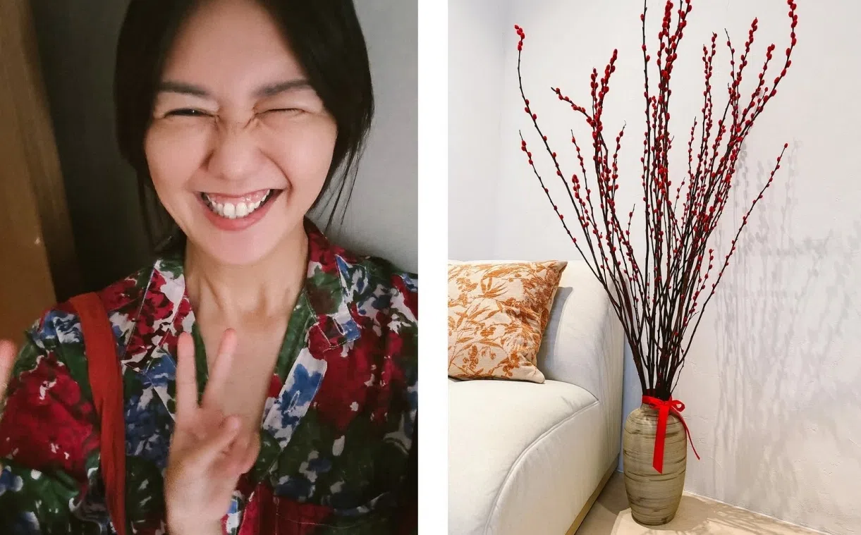 孙燕姿向大家拜年，儿子伸手比丫抢镜。（取自孙燕姿IG）