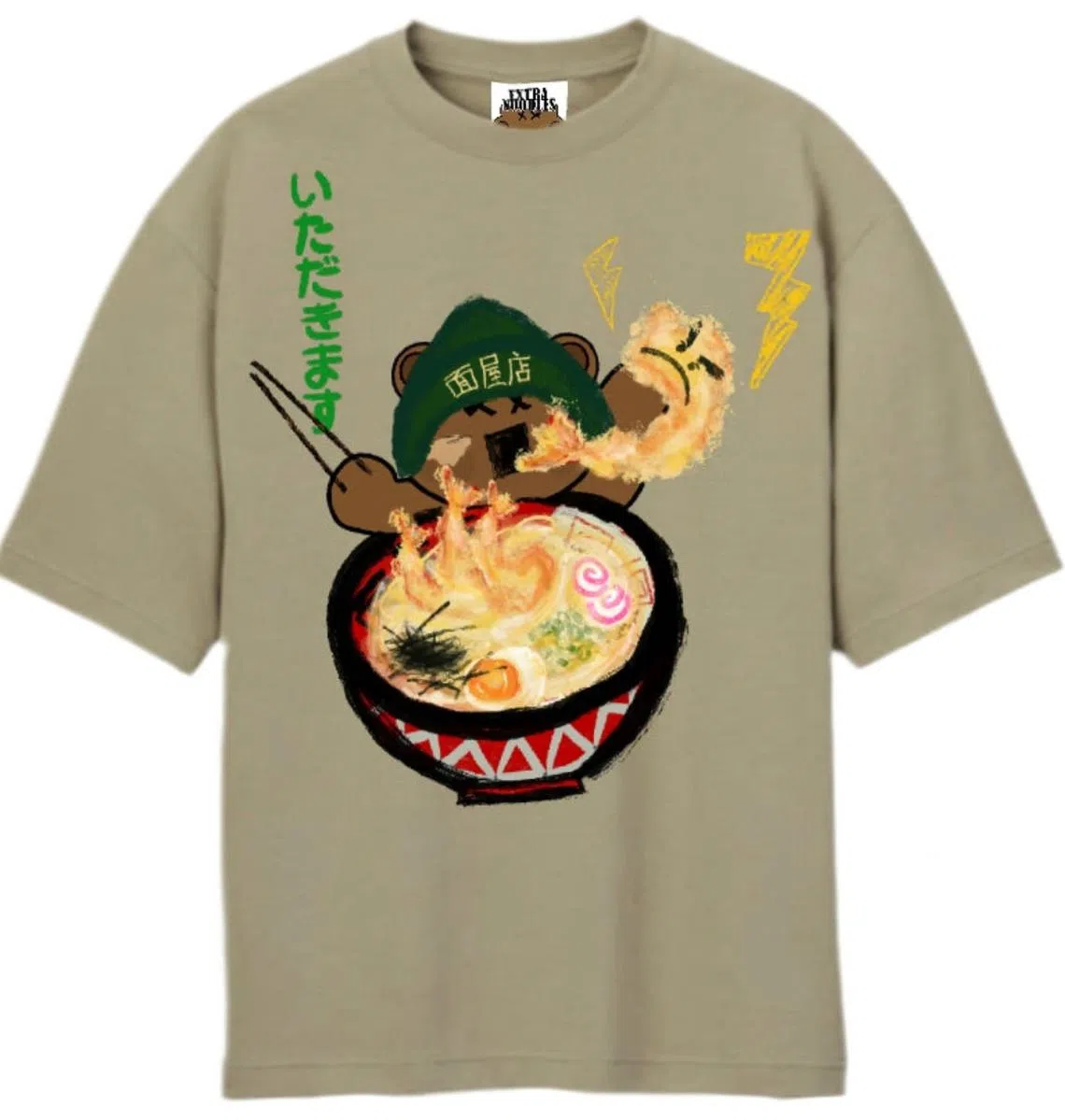“面屋店”爱吃拉面的泰迪熊图T恤。（品牌提供）