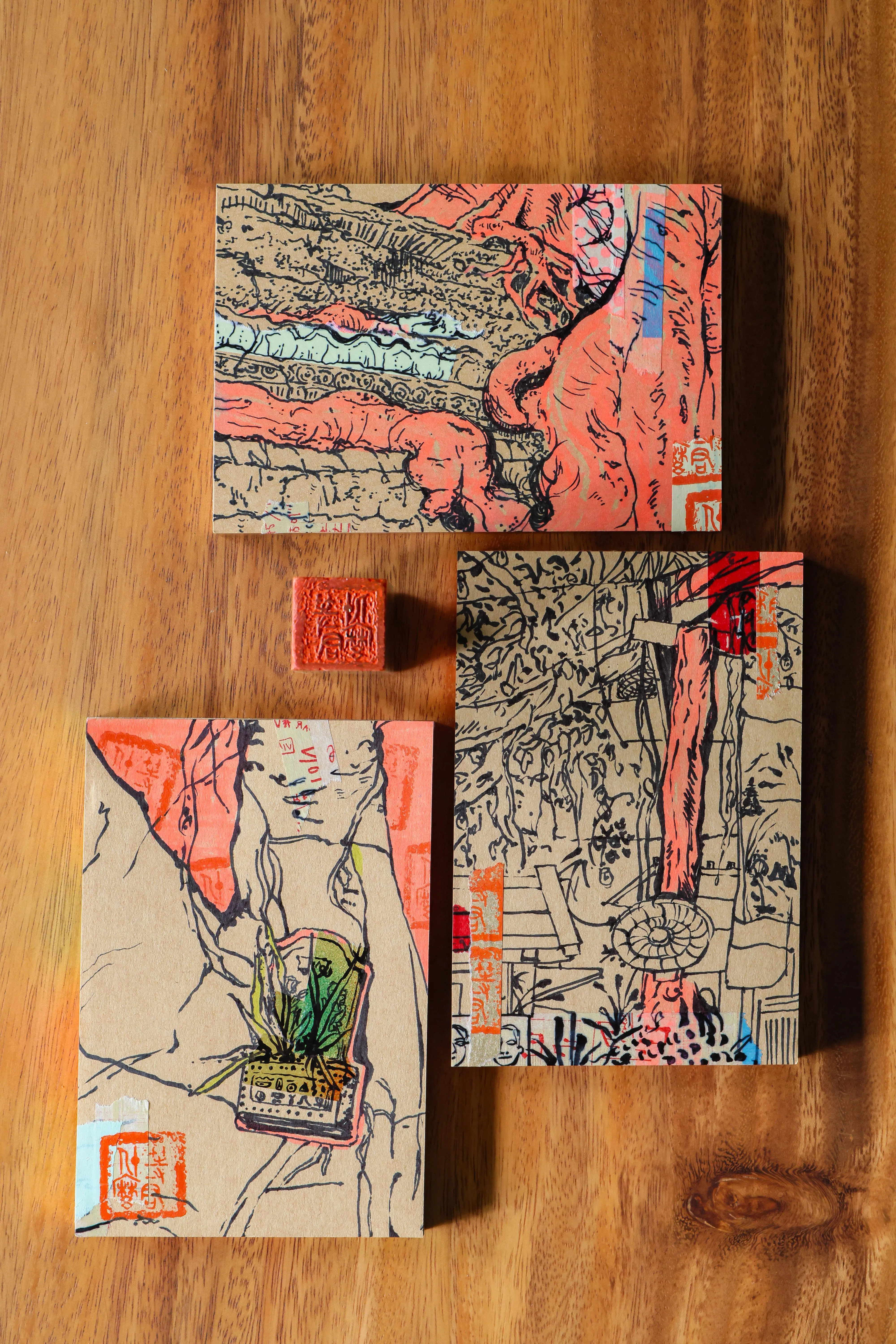 林佳宁结合绘画与篆刻的作品。（龙国雄摄）