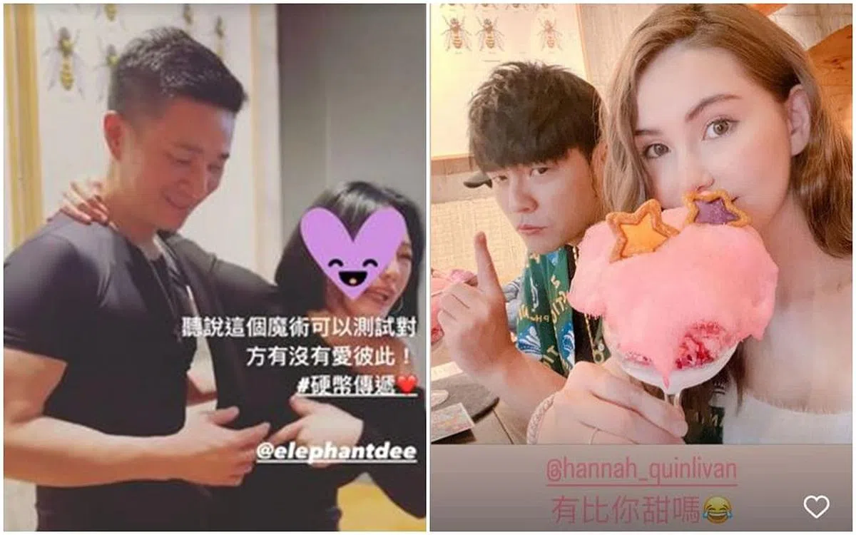 小S激动拥抱老公许雅钧惹笑众人（左）；周杰伦与昆凌不忘放闪（右）。（图/互联网）