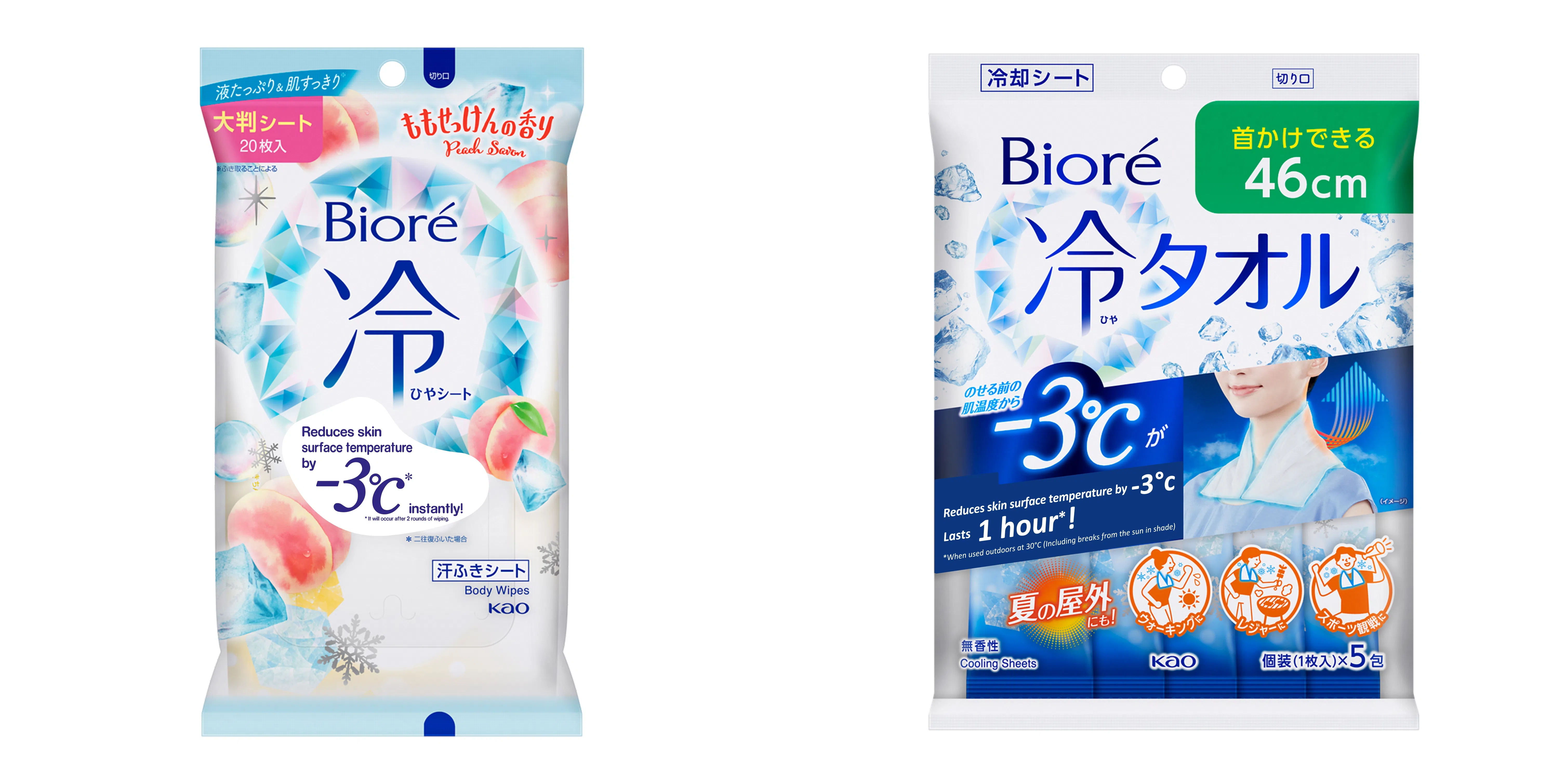 Bioré清凉身体湿巾，分为普通款和加长款。（取自品牌官网）