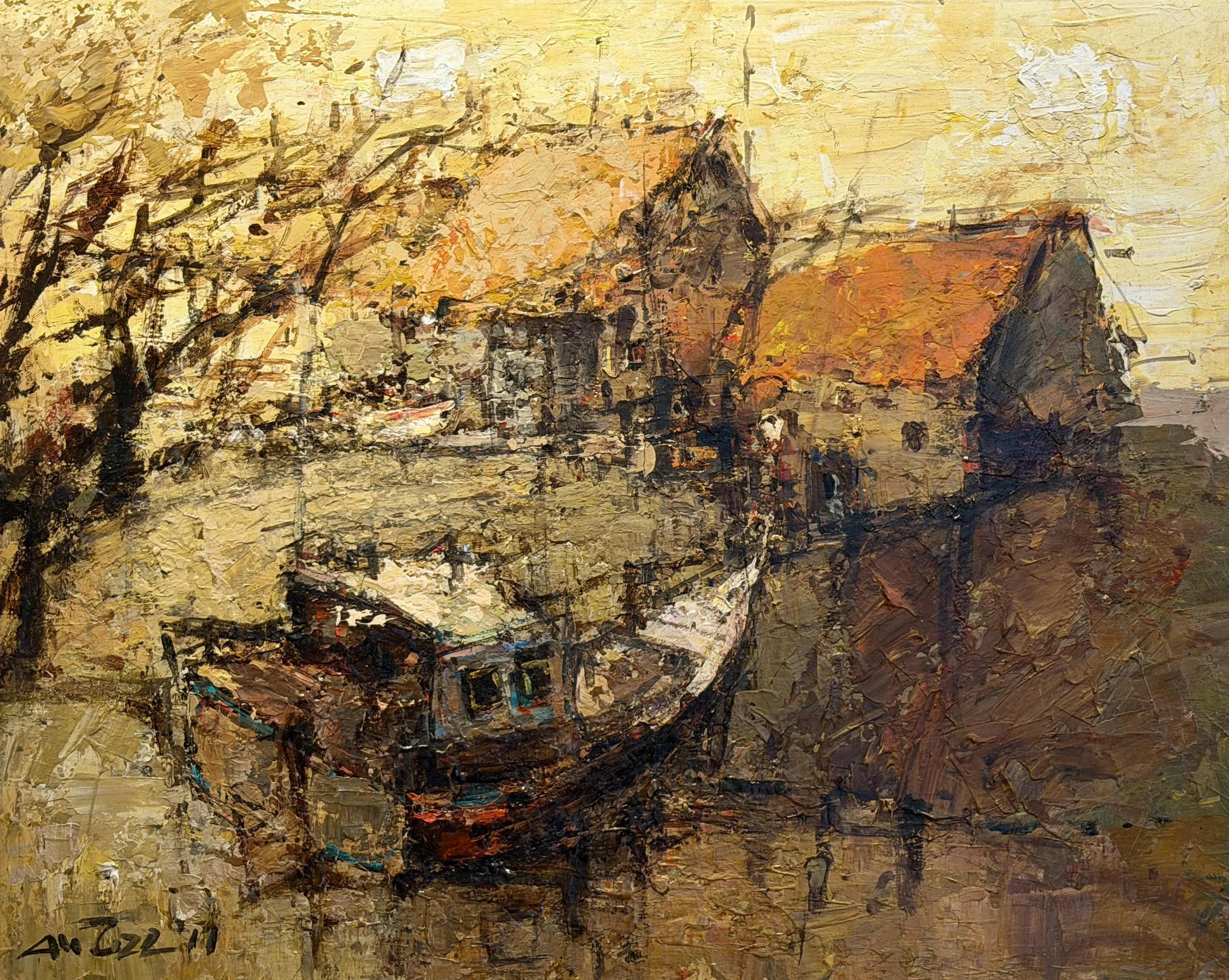 洪亚弟亚克力画《马六甲河》（2011）。（南蛮艺苑提供）