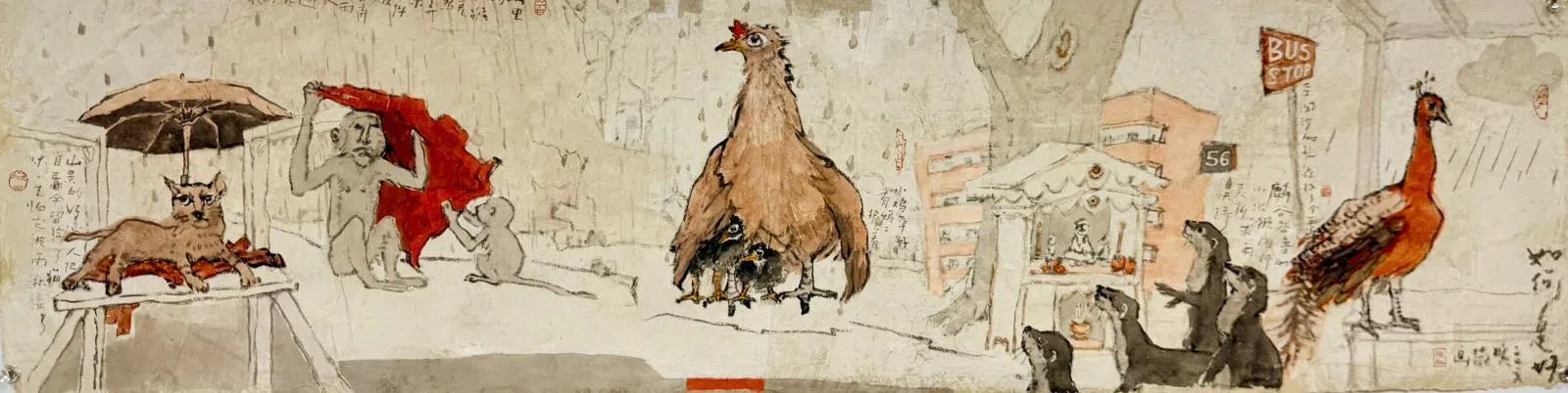 陈晓薇的作品描绘城市里的“野邻居”。（啸涛篆刻书画会提供）