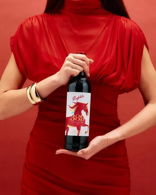 Bin 389卡本内·希拉红酒酒标出现腾马。（品牌提供）