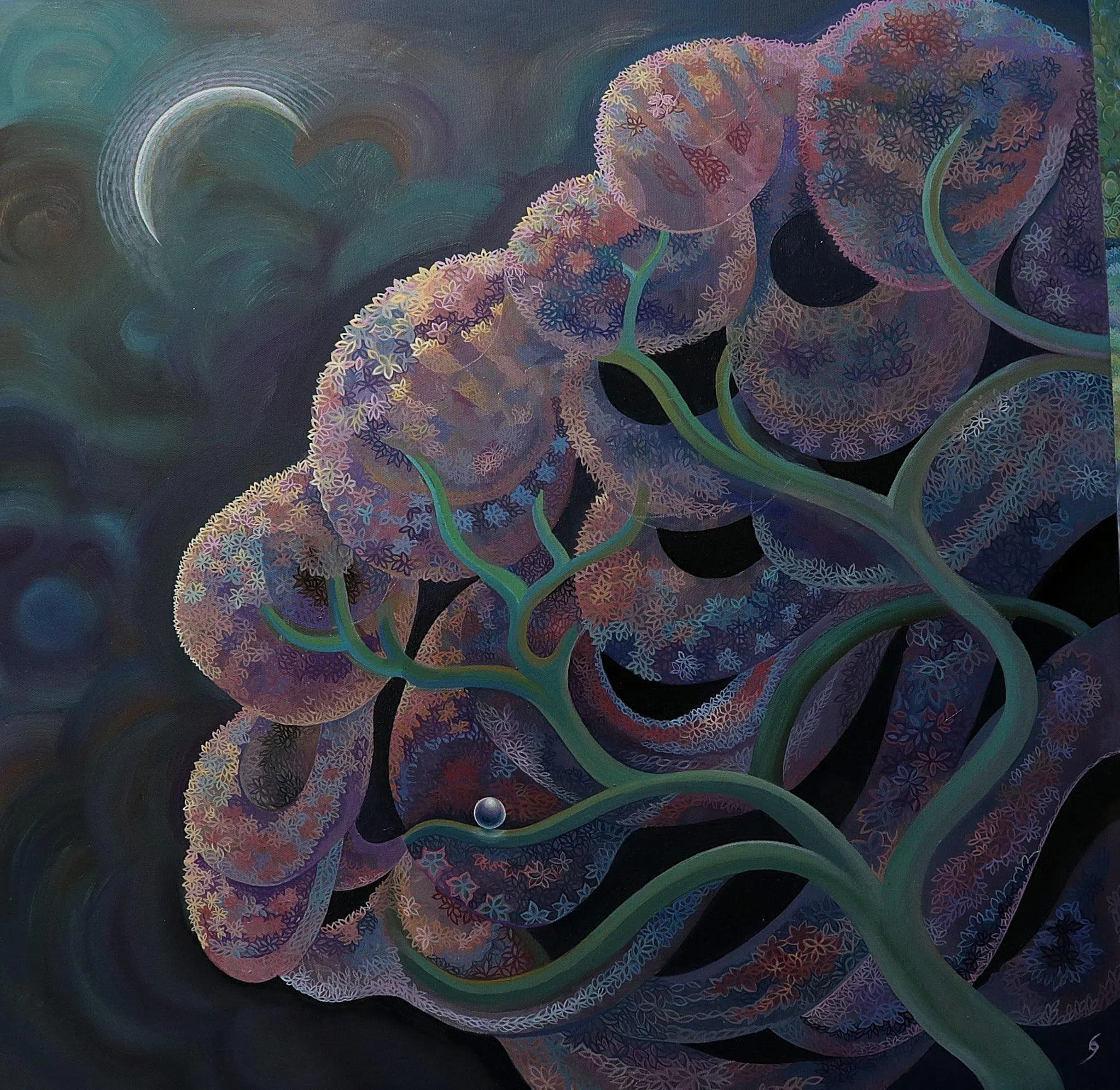吴伟才油画《夜如绣》（2025）是他创作的分水岭。（画廊提供）