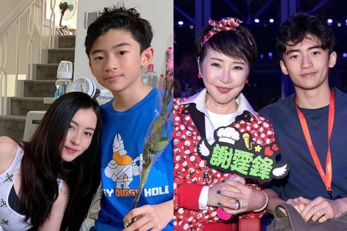 Lucas（左图右、右图右）虽然由张柏芝带大，但与父亲谢霆锋及奶奶狄波拉关系良好。（互联网）
