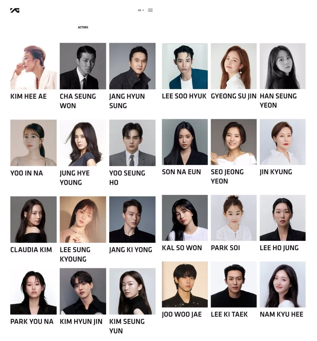 YG娱乐原来旗下演员，如今不知何去何从。（官方网站截图）