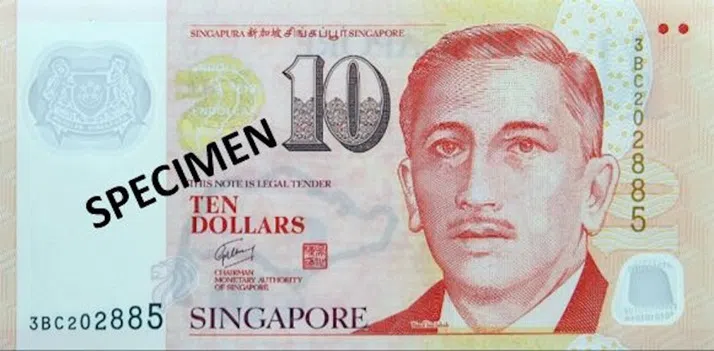 10元钞票的“真身”。（新加坡金融管理局）
