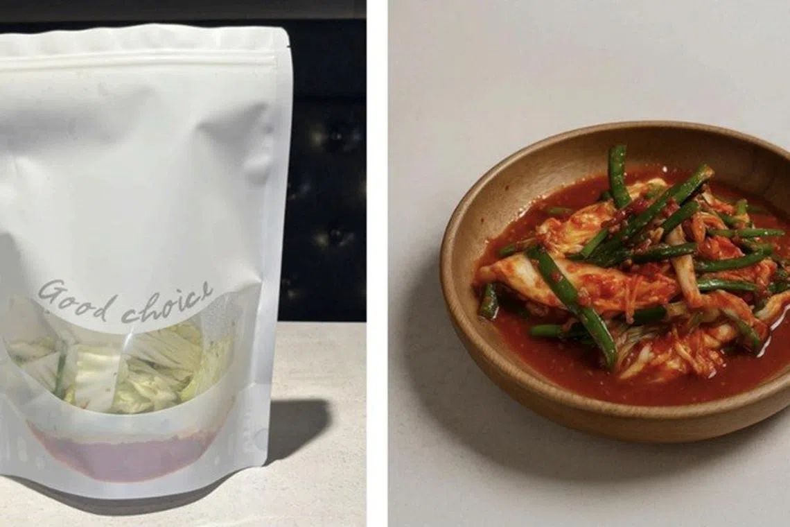 现点现拌的即食新鲜泡菜很清脆，酸香微辣。（餐馆提供）