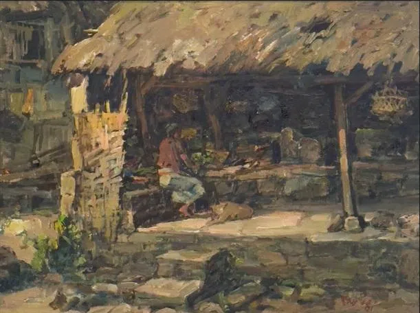 陈楚智油画《峇厘小贩》（1991）。（南蛮艺苑提供）