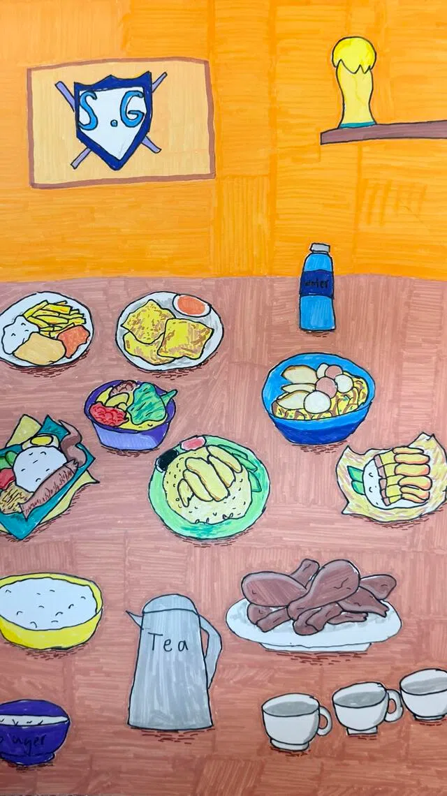 特别需求者协会加东学校（APSN Katong School）学生，以自己喜欢的食物为主题作画。（天猛公艺术基金会提供）