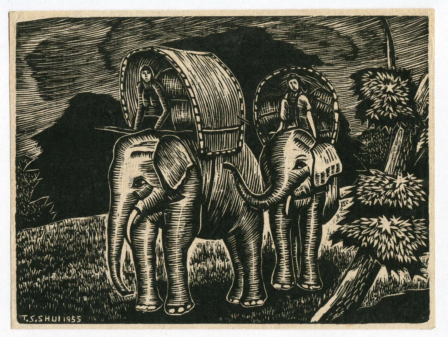 许铁生木刻版画《象车》（1955）。（品艺画廊提供）