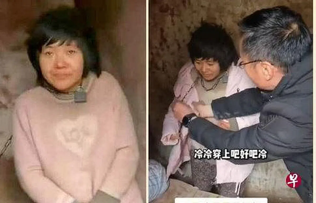 江苏徐州丰县一名女子被铁链拴在小屋的视频上月28日在网络热传。视频中的女子腊月隆冬中衣着单薄，表情木然，牙齿稀疏。（视频截取）
