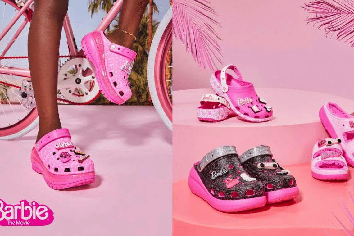 Crocs x Barbie有全粉红与黑鞋面版。（Crocs提供）
