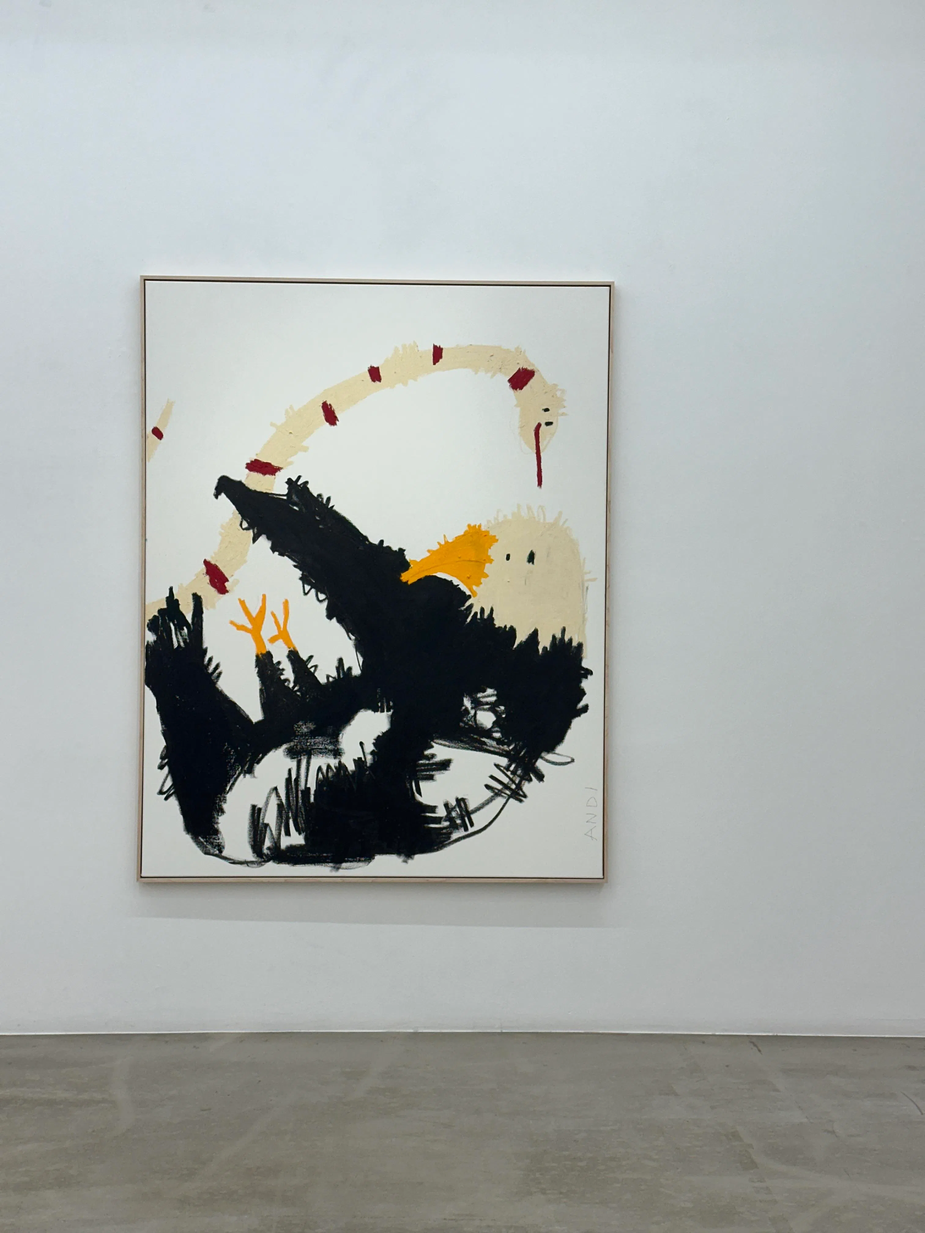 Gallery Baton现正举行Andi Fischer的展览“Feil Good”，以粗线条油彩笔为主要媒介，描绘自古以来现身寓言故事的动物，同时注入当代诠释。（孙靖斐摄）