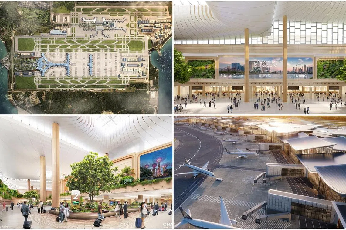 T5是樟宜东发展项目的一部分，预计2030年代中期完成。投入运作后，每年可接待的乘客多达5000万人次，使机场总客容量增至1.4亿人次，增幅约56%。（樟宜机场集团构想图）