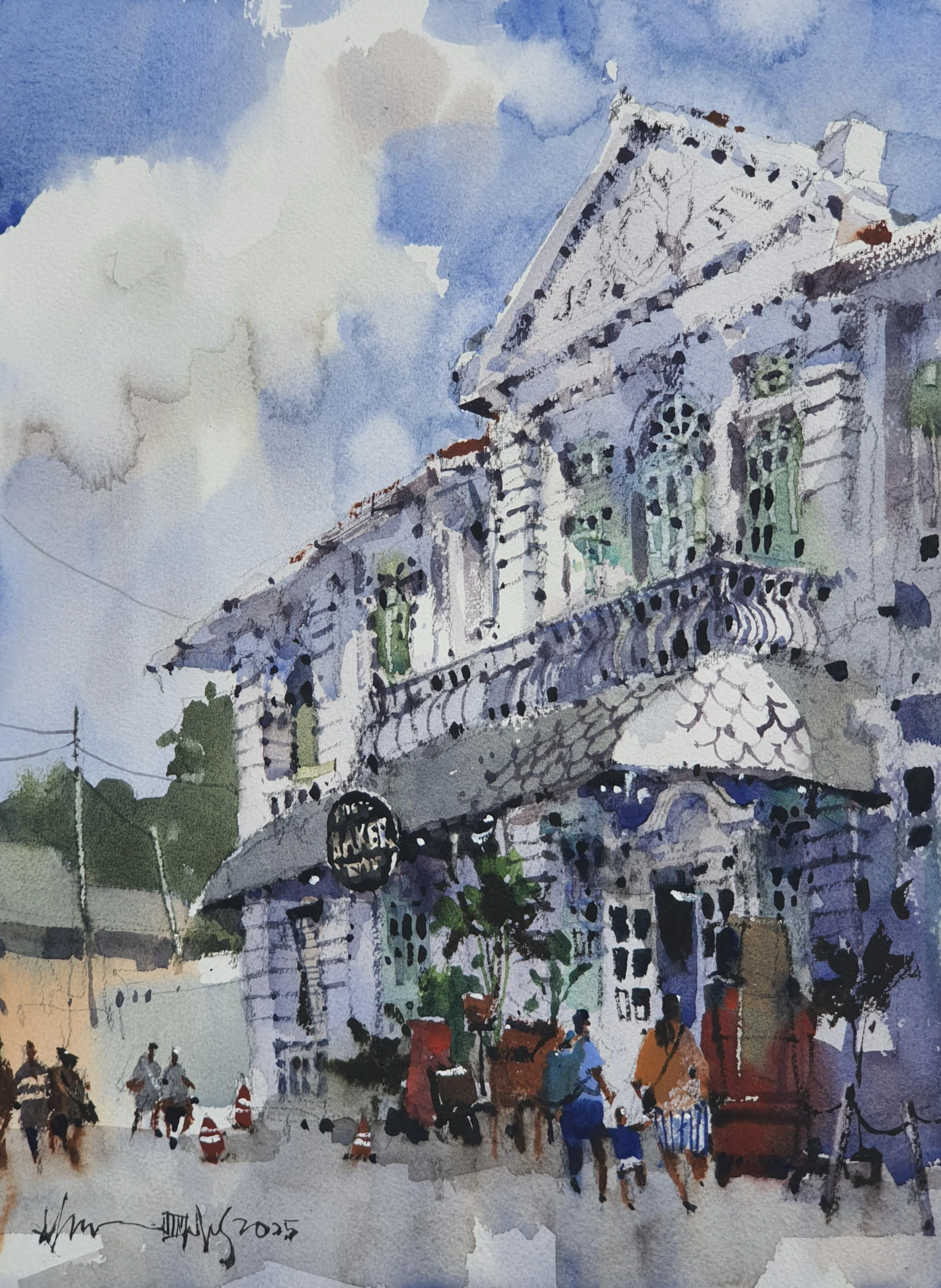 邱昌仁水彩画描绘城市建筑与市容。（画家提供）