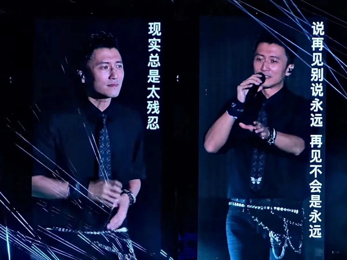 在谢霆锋在演唱时，明显哽咽，而且眼眶泛泪。（互联网）