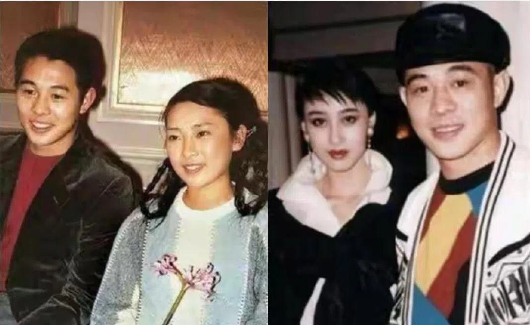 李连杰（左图左，右图右）和两任妻子黄秋燕（左图右）、利智合影。（互联网）