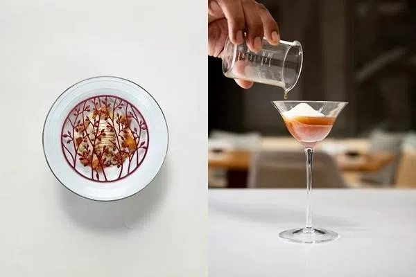 享用Born餐馆招牌番薯甜点时，可搭配以咖啡壳玉米壳芯制成的饮料，味道相得益彰。（餐馆提供）