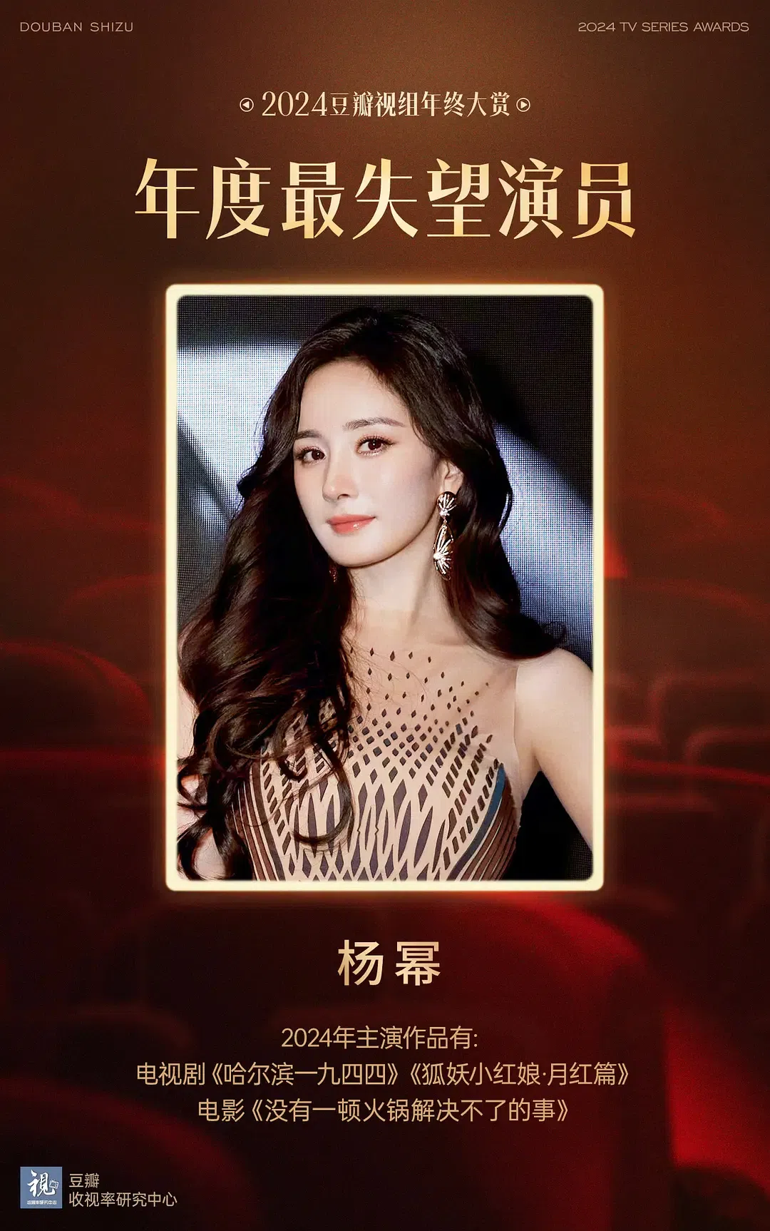 杨幂被评“年度最失望演员”。（取自微博）