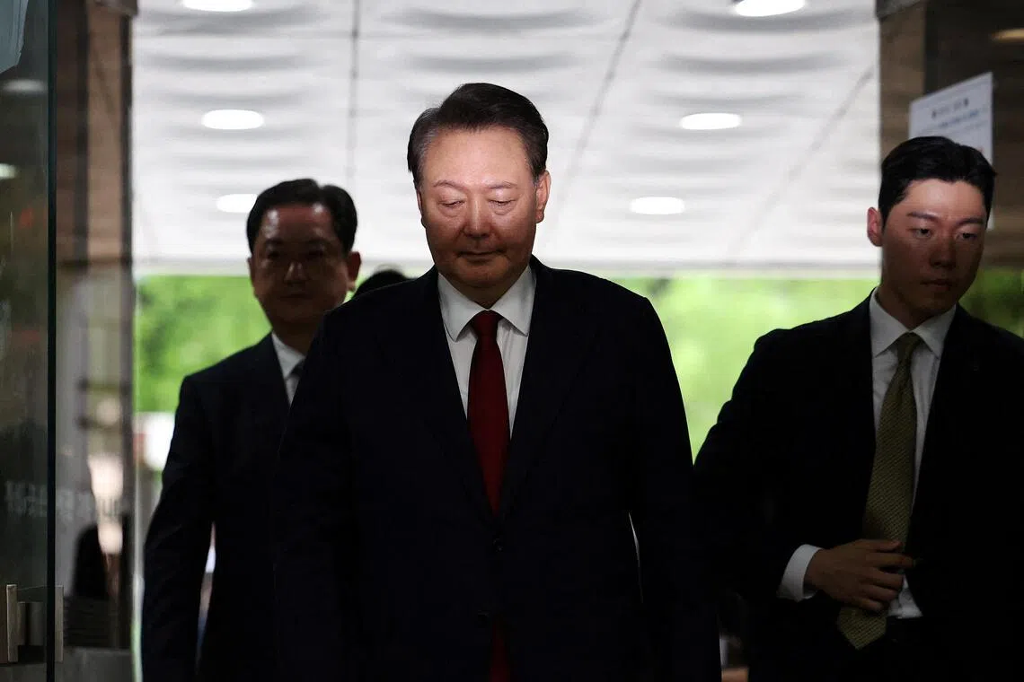 韩国前总统尹锡悦在金建希案中也因涉嫌违反《公职选举法》和《政治资金法》等被起诉。（路透社档案照片）