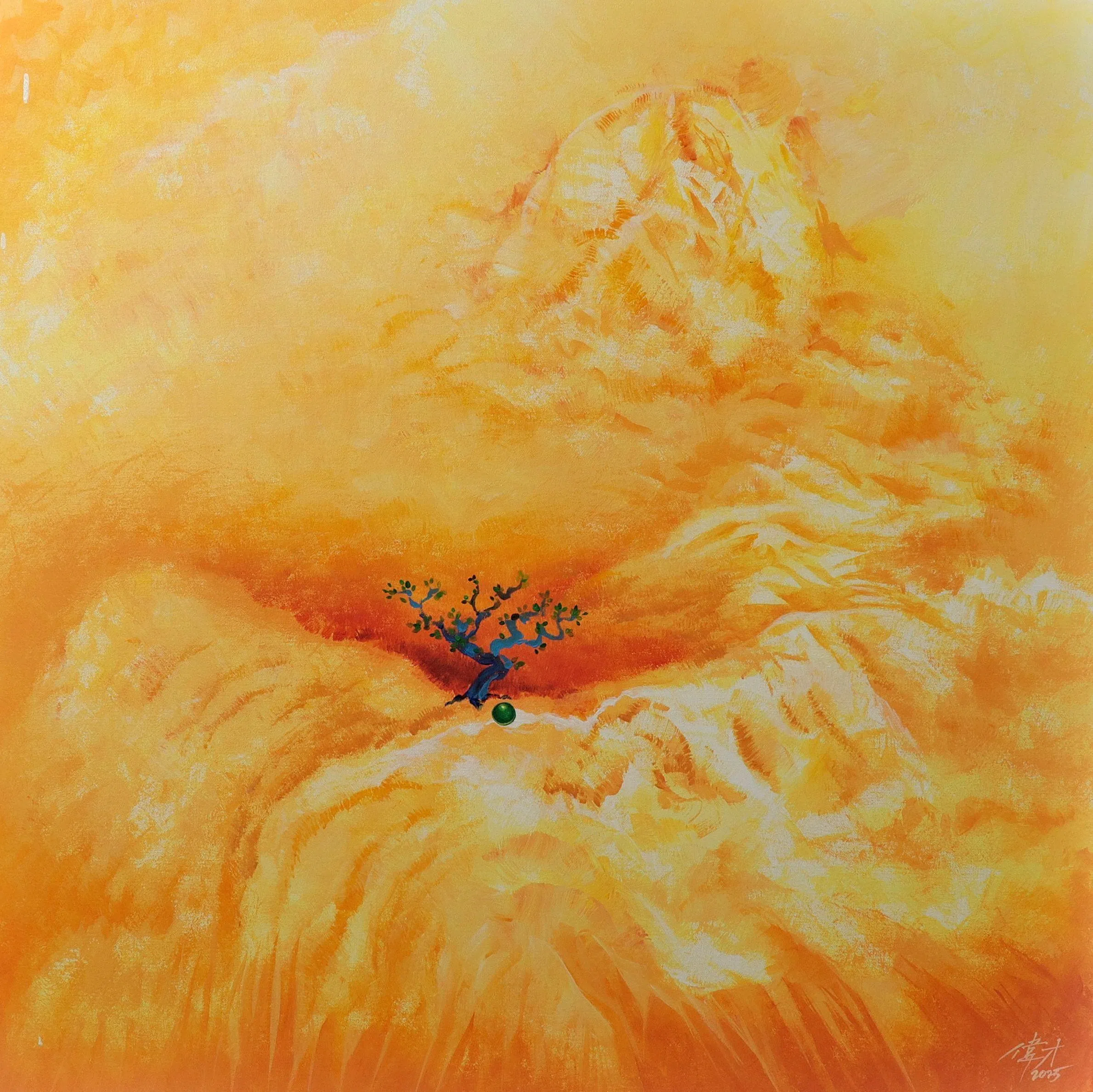吴伟才的《坚持》（2025）是展览唯一的压克力画。（画廊提供）