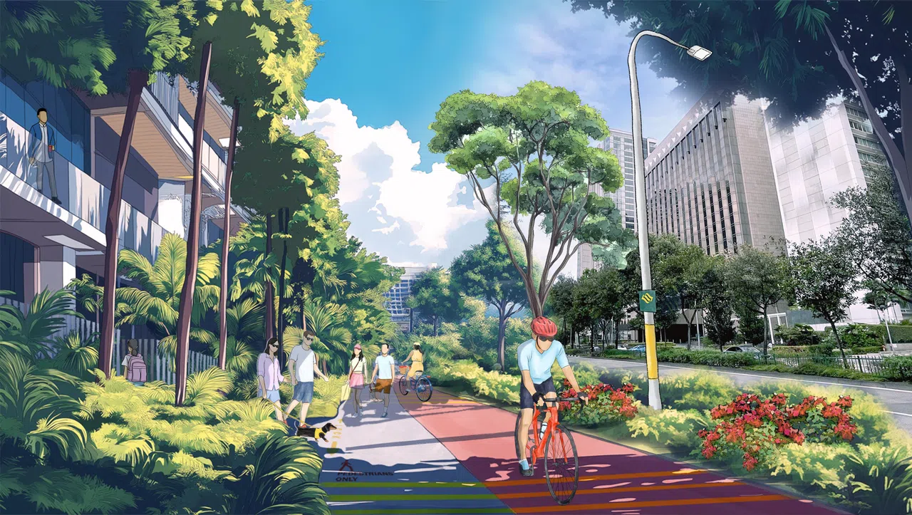 蒙克山路将改造成一条绿树成荫的休闲步道，方便居民通往纽顿地铁站，一直延伸到翡翠山。（市区重建局构想图）