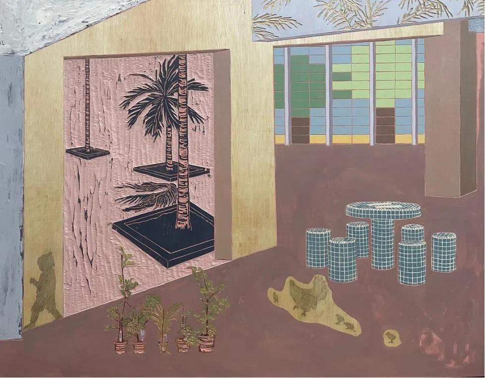林加淇作品《各归其位》聚焦组屋底层的休闲空间与周围自然及建设的环境。（林加淇提供）