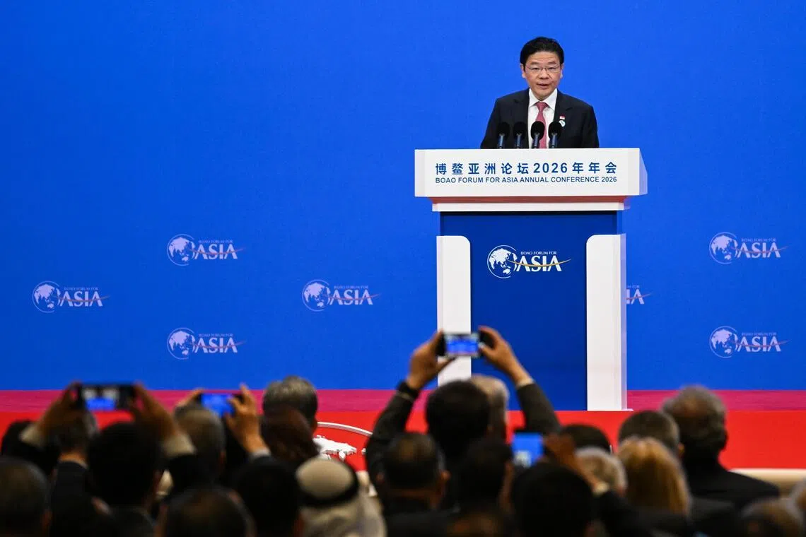 我国总理兼财长黄循财星期四（3月26日）在博鳌亚洲论坛2026年年会发表主旨演讲。（海峡时报）