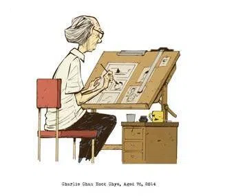“陈福财的艺术展”展出漫画原稿。（刘敬贤提供）