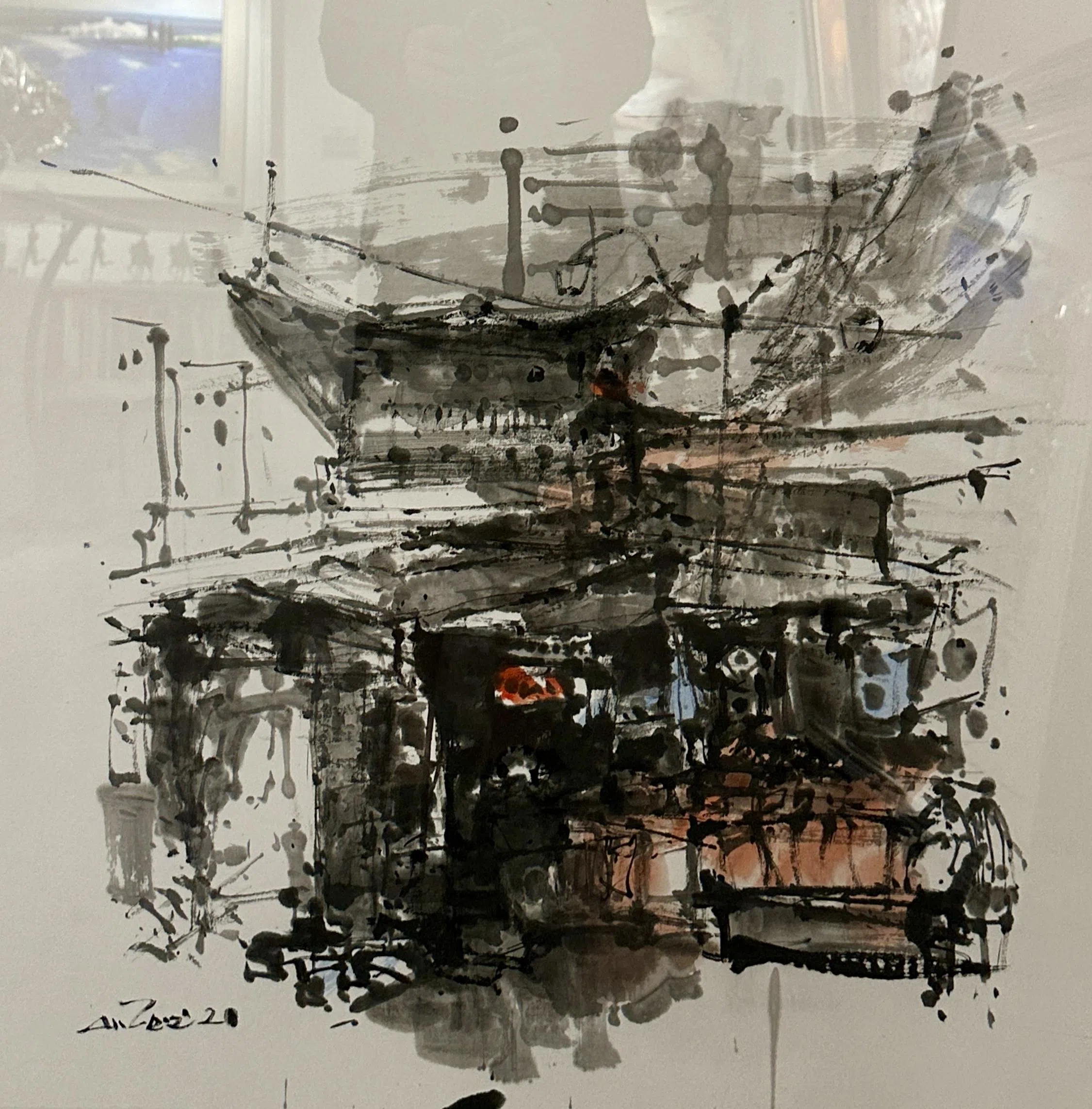 洪亚弟《水墨街景》。（南蛮艺苑）