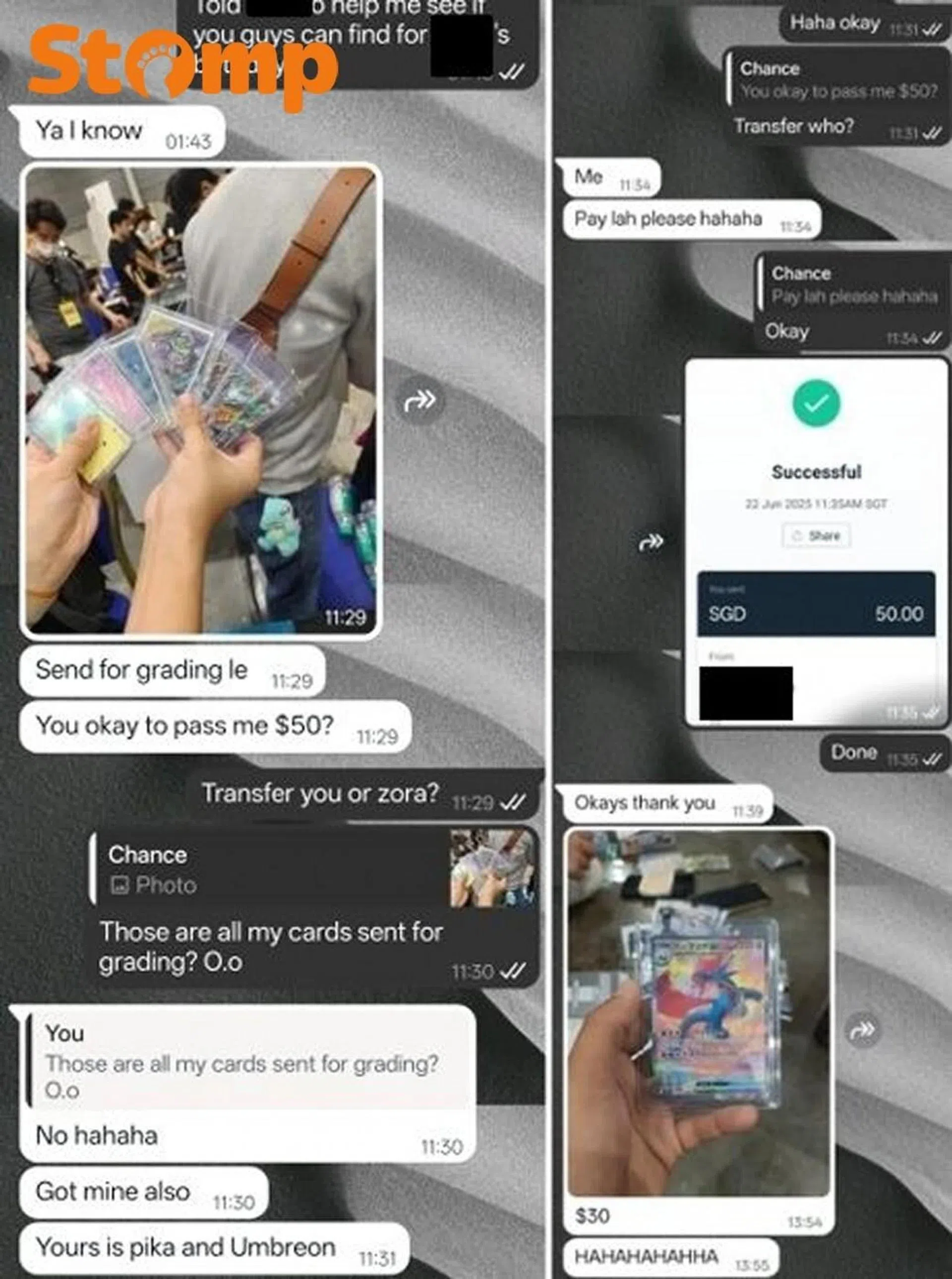 弟弟去年曾将一些卡片送去评级，当中包括妻子的卡片。（Stomp）