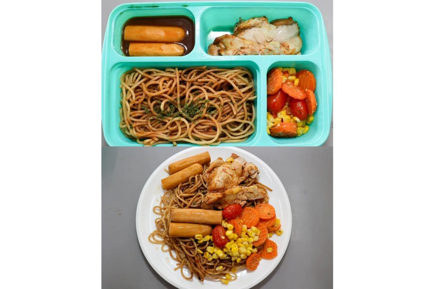 华侨中学指出，网络上流传的餐食照片，未准确反映典型餐食或分量标准。校方提供的图片是家长在星期一（1月5日）试吃的日式荞麦面等餐点。（取自华侨中学脸书）