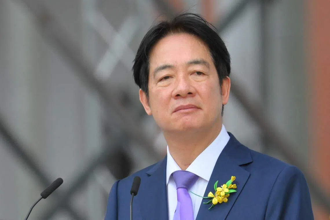 赖清德5月20日宣誓就任台湾总统时，重申了两岸互不隶属的立场，引发北京强烈不满。（法新社）