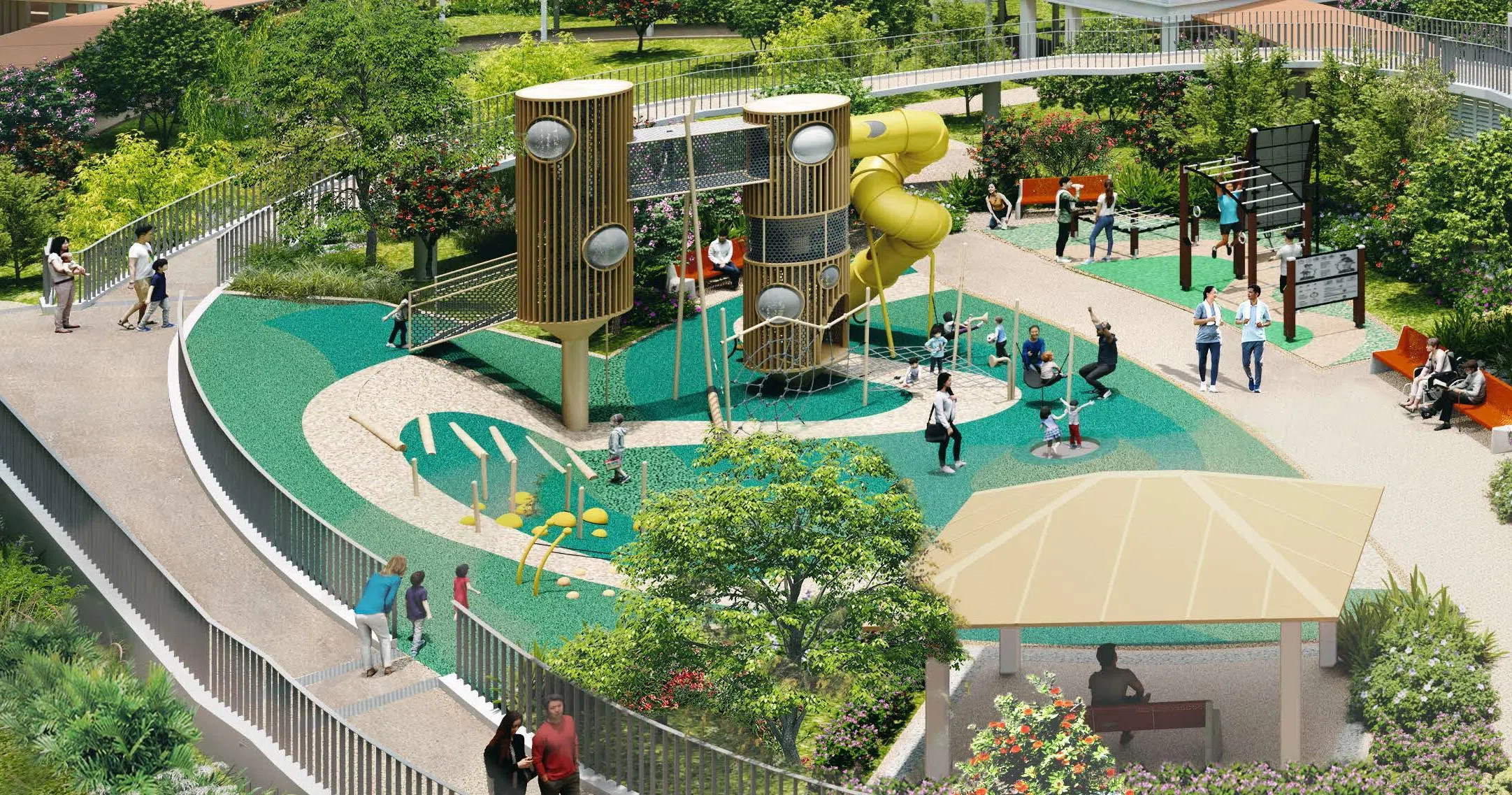 年龄较大的孩子可在Mount Pleasant Crest的游乐场不同区域之间攀爬和爬行。（建屋局构想图）